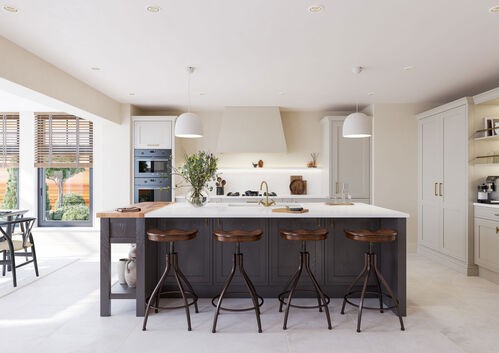 open plan shaker kitchen grey and cream