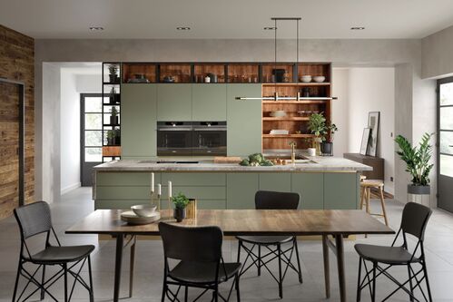 modern handleless open plan kitchen