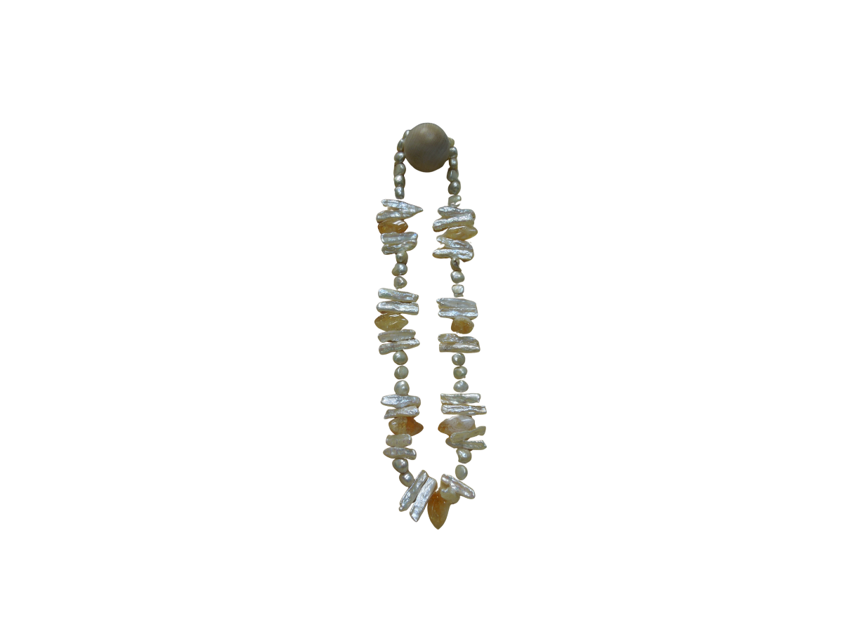 Necklace with Citrine and Large Bar Pearls by Natalie Mefferd
