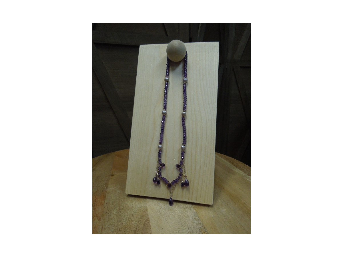 Necklace with Faceted Amethysts and Freshwater Pearls by Natalie Mefferd