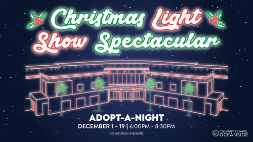 Poster for Christmas Light Show Spectacular, Adopt a Night event from December 1-19 6pm to 8:30pm except Saturday evenings