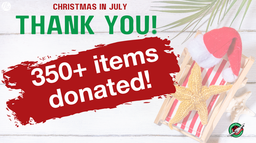 Operation Christmas Child Christmas in July giveback image with donation dates