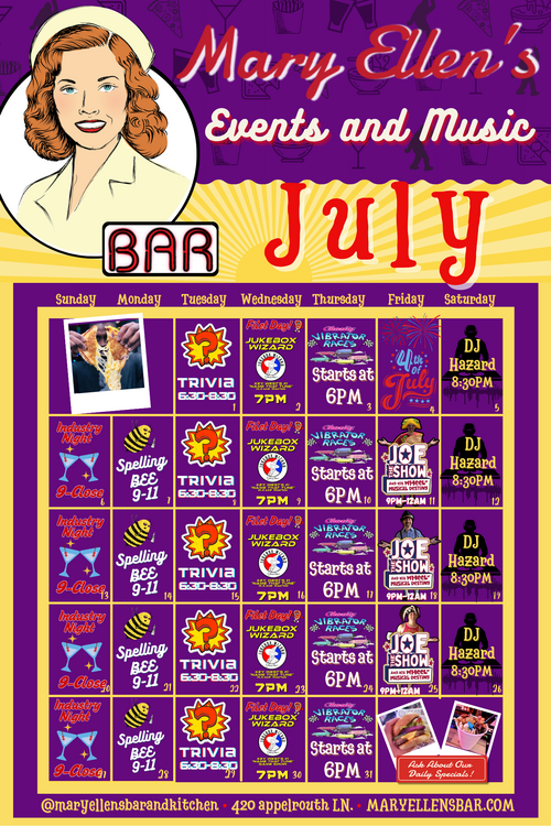 June events and music calendar at mary ellen's