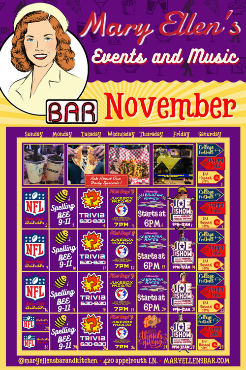 September events and music calendar at mary ellen's