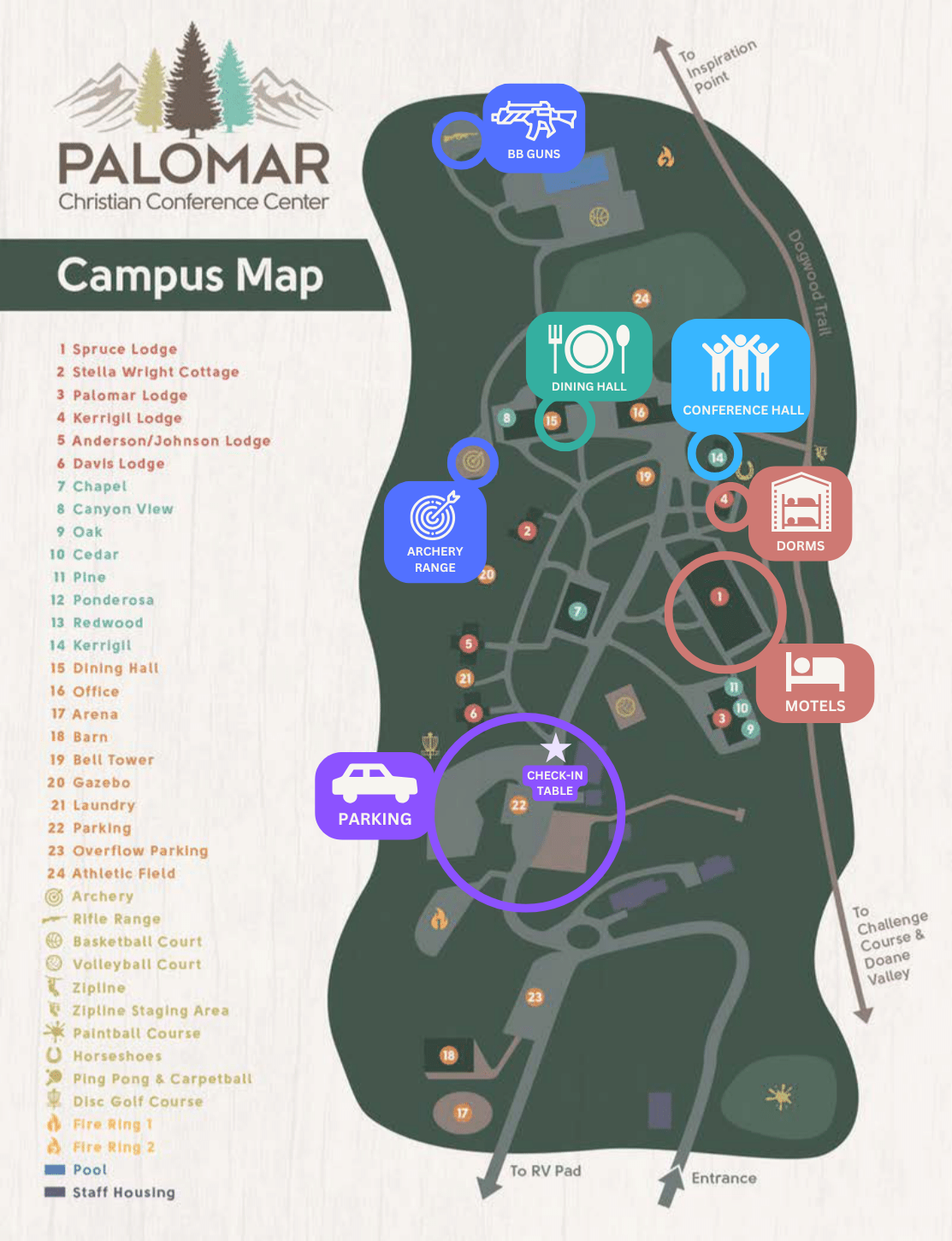 Map of the Parking Instructions for Palomar Christian Conference Center