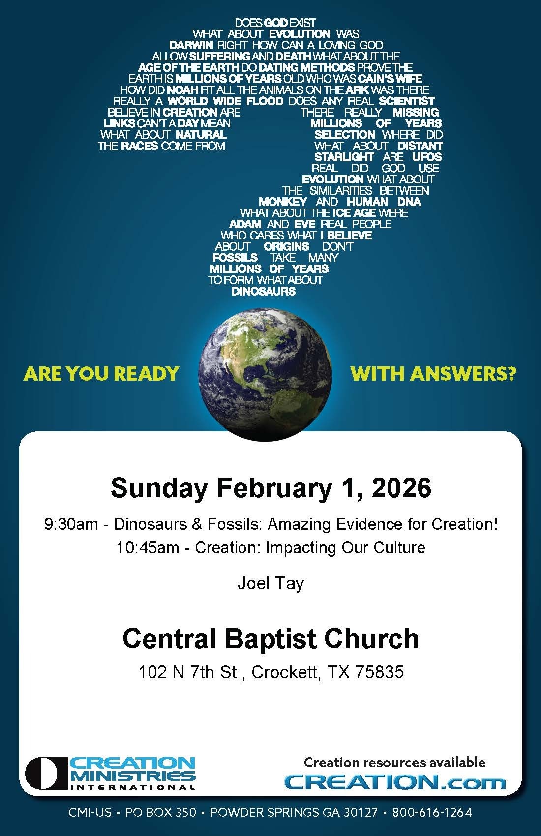 Creation Ministries International Event Flyer