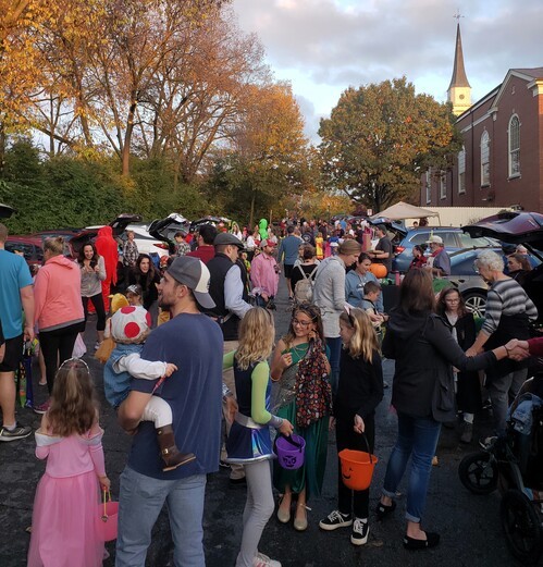 Crowd of people in costumes