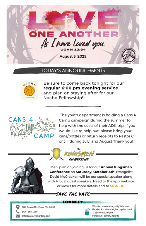 Weekly Bulletin for Calvary Heights Baptist Church