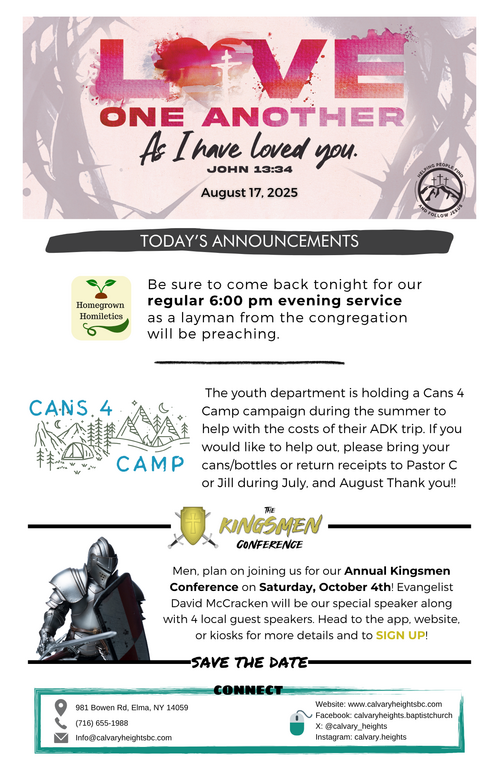 Weekly Bulletin for Calvary Heights Baptist Church