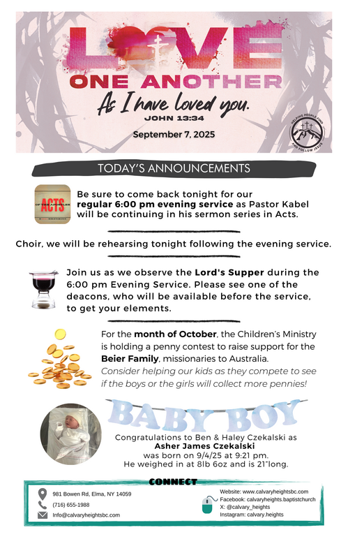 Weekly Bulletin for Calvary Heights Baptist Church