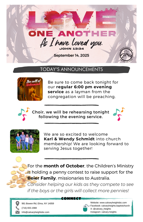 Weekly Bulletin for Calvary Heights Baptist Church