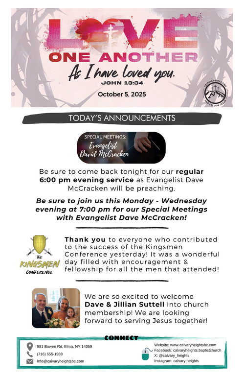 Weekly Bulletin for Calvary Heights Baptist Church