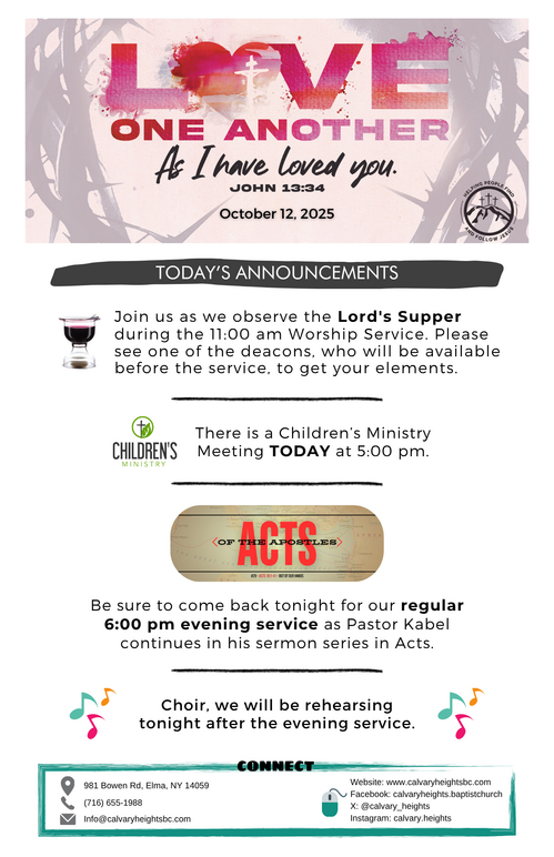 Weekly Bulletin for Calvary Heights Baptist Church