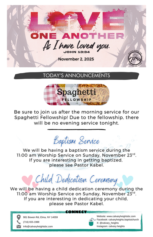 Weekly Bulletin for Calvary Heights Baptist Church