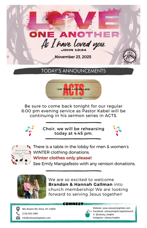 Weekly Bulletin for Calvary Heights Baptist Church