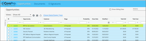 Example opportunity in the Dashboard